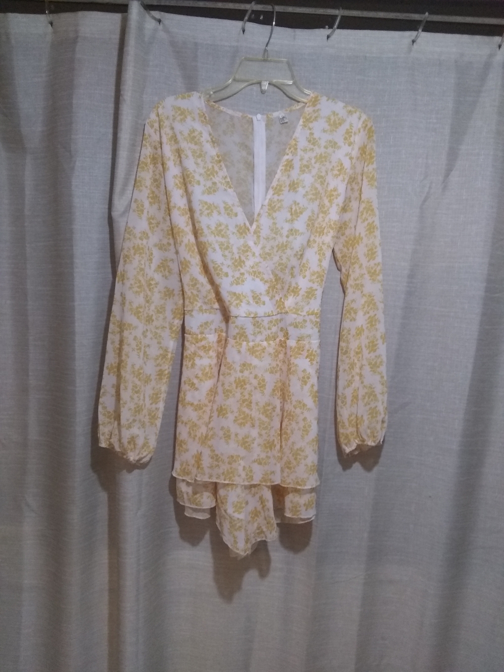 Yellow Floral V-Neck Long Sleeve Romper
